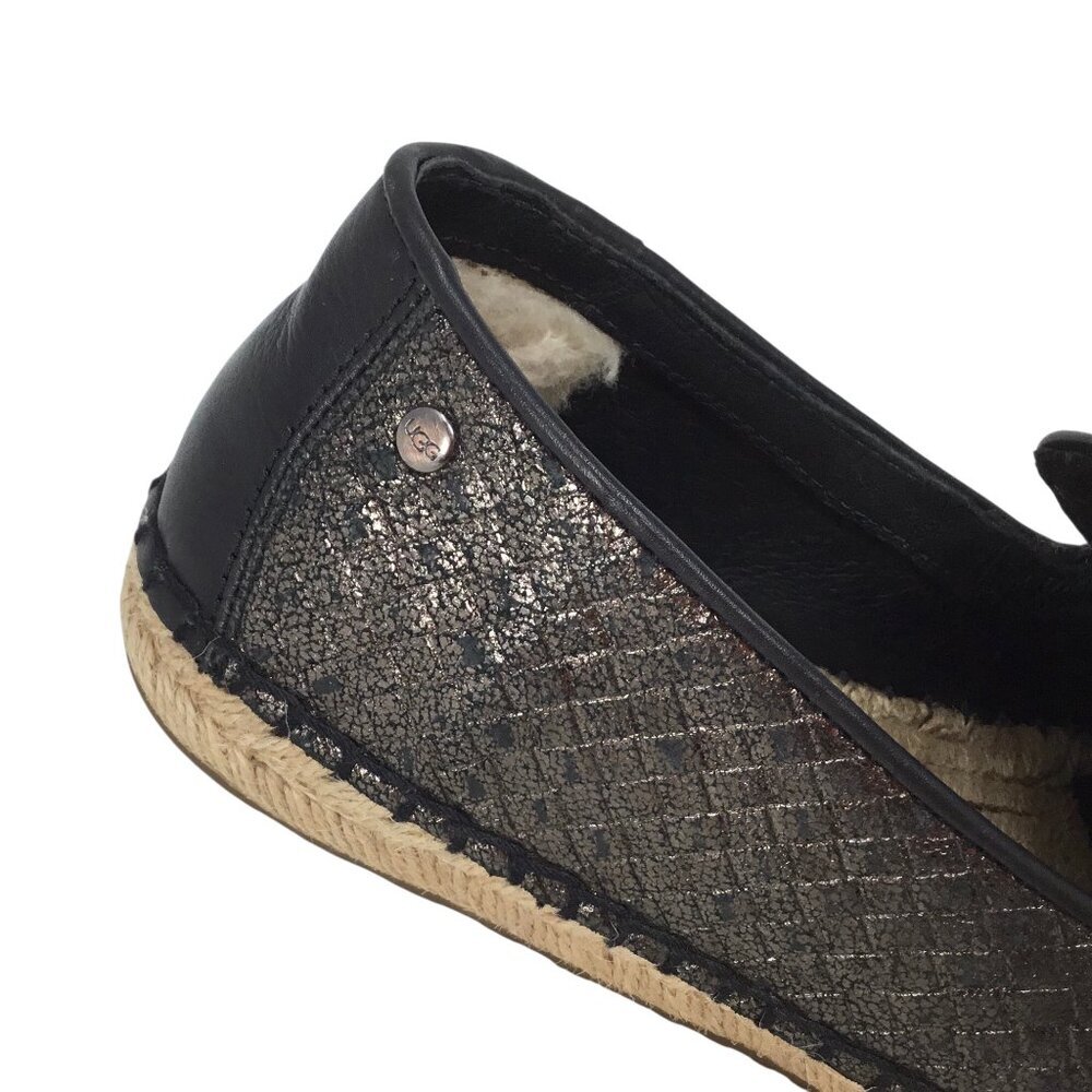 Ugg Sandrinne Espadrille Size 5 Basket Woven Flats Black Gold Metallic 1010196 - Picture 8 of 13